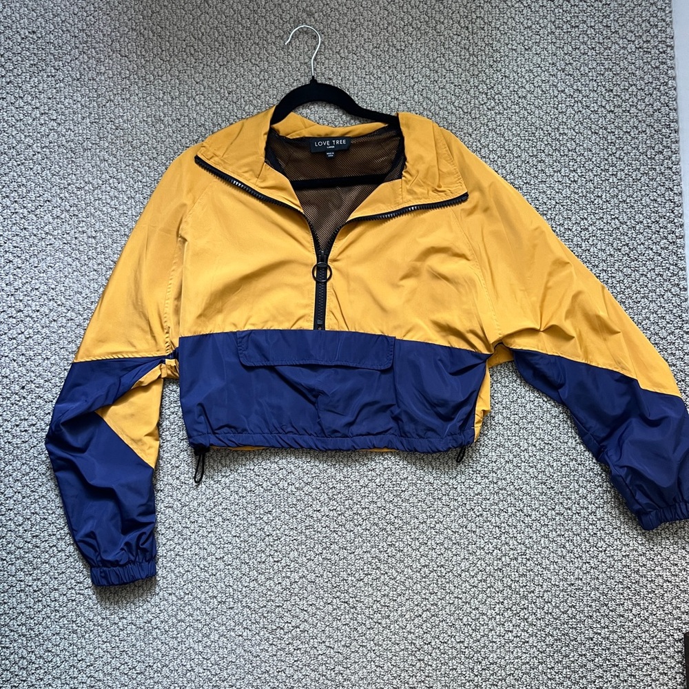 Love Tree Two-Tone Yellow and Blue wind & rain track Jacket size large